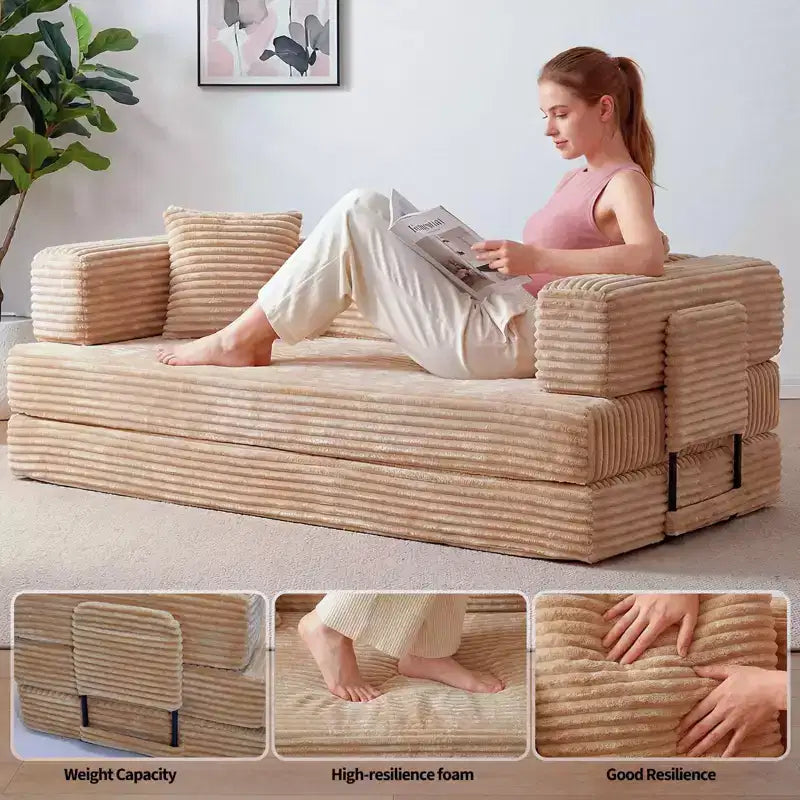 Canapé-lit convertible 5-en-1 de 205 cm (80,7 po) – Velours côtelé, 544 kg (1200 lb), sans assemblage