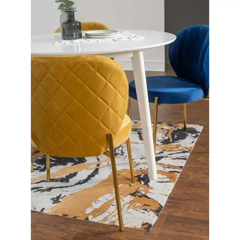 Roundhill Furniture Amoa – Ensemble de salle à manger contemporain, table ronde blanche et 4 chaises, 5 pièces