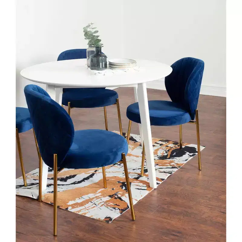 Roundhill Furniture Amoa – Ensemble de salle à manger contemporain, table ronde blanche et 4 chaises, 5 pièces