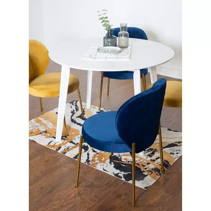 Roundhill Furniture Amoa – Ensemble de salle à manger contemporain, table ronde blanche et 4 chaises, 5 pièces