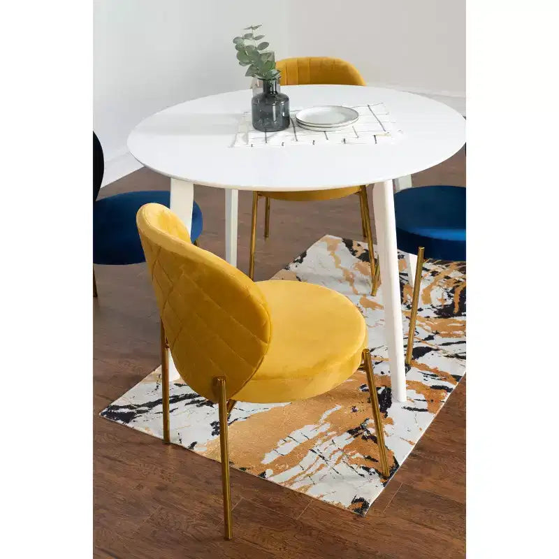 Roundhill Furniture Amoa – Ensemble de salle à manger contemporain, table ronde blanche et 4 chaises, 5 pièces