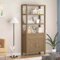 Étagère Bibliothèque Haute de 71" avec Armoire et Tiroir, Étagère à Livres de Ferme à 5 Niveaux avec Meuble de Rangement pour Chambre à Coucher, Salon