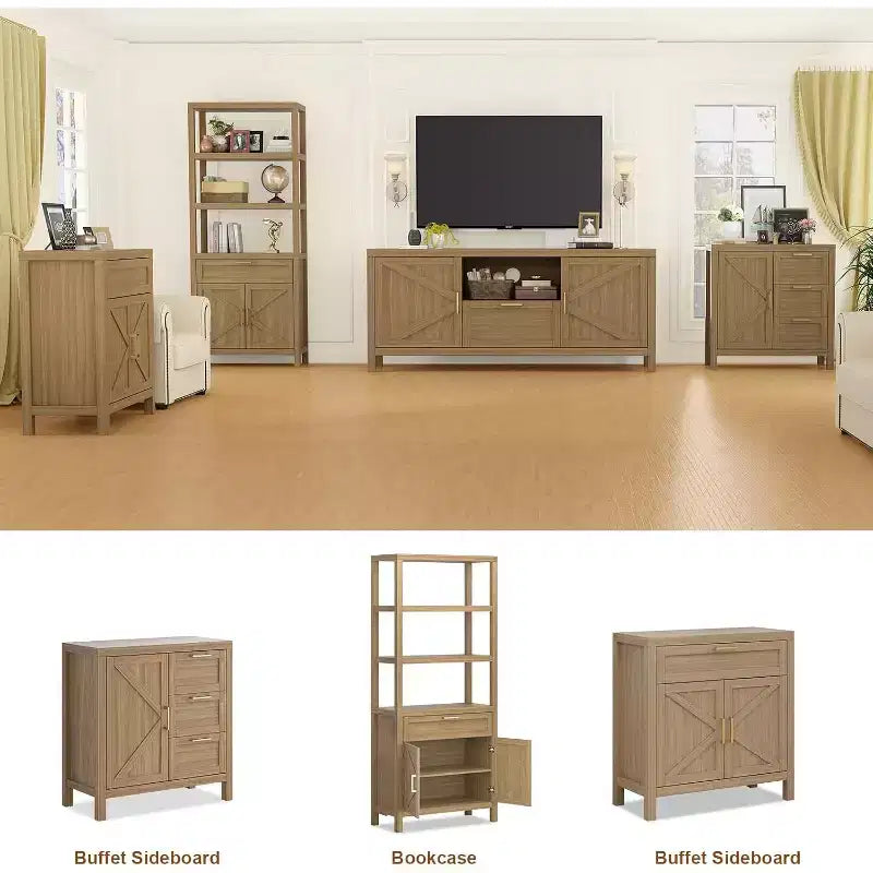 71" Tall Bookshelf Storage with Cabinet and Drawer, 5-Tier Farmhouse Book Shelf with Storage Cabinet for Bedroom, Living Room