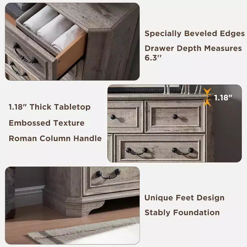 54" 7-Drawer Dresser for Bedroom, Vintage Rustic Wide Chest of Drawers for Living Room & Hallway