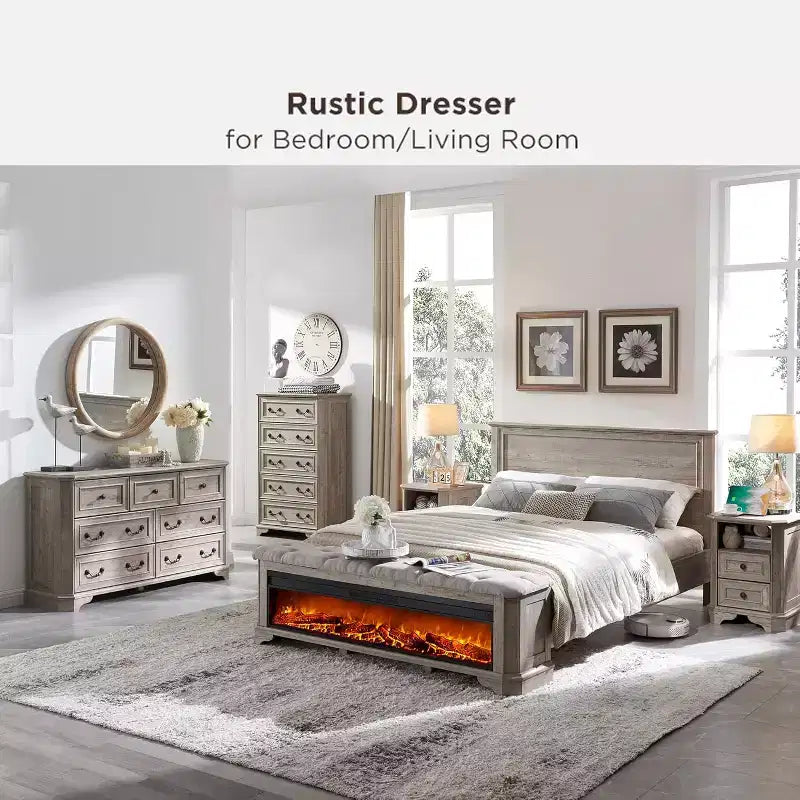 54" 7-Drawer Dresser for Bedroom, Vintage Rustic Wide Chest of Drawers for Living Room & Hallway