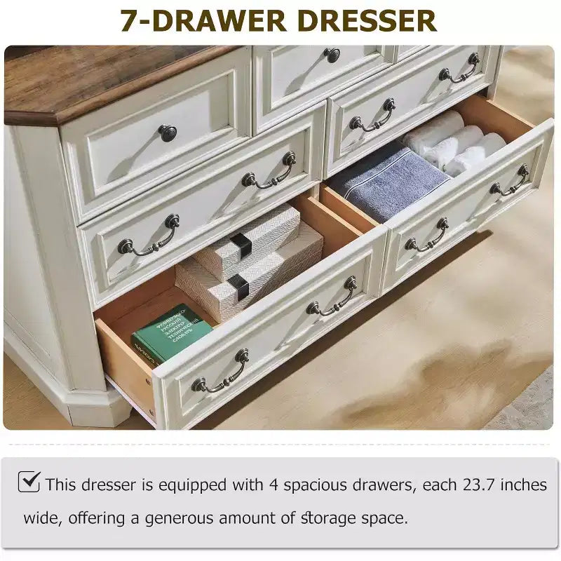 54" 7-Drawer Dresser for Bedroom, Vintage Rustic Wide Chest of Drawers for Living Room & Hallway