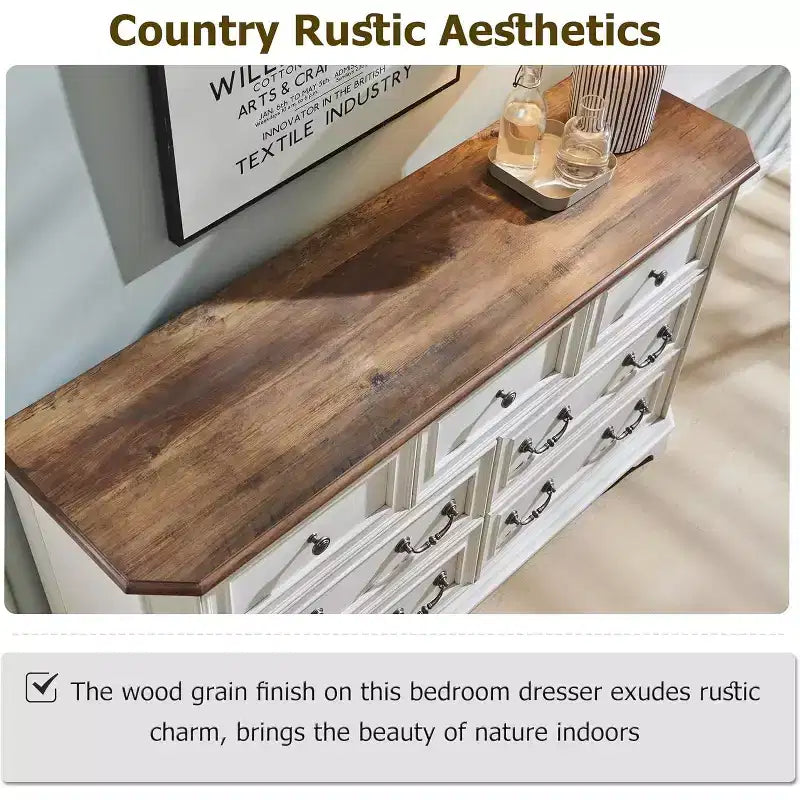 54" 7-Drawer Dresser for Bedroom, Vintage Rustic Wide Chest of Drawers for Living Room & Hallway