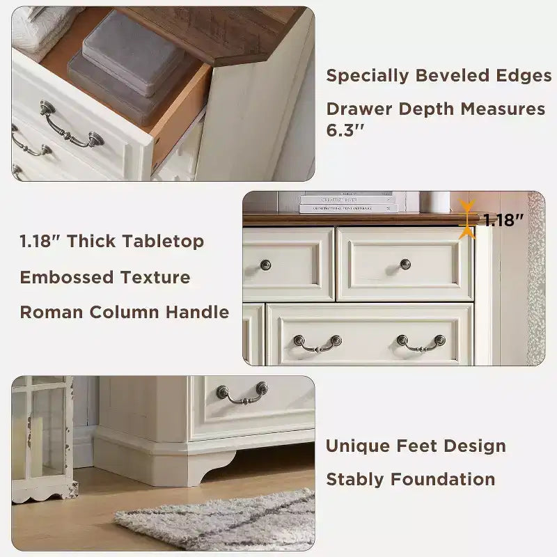 54" 7-Drawer Dresser for Bedroom, Vintage Rustic Wide Chest of Drawers for Living Room & Hallway