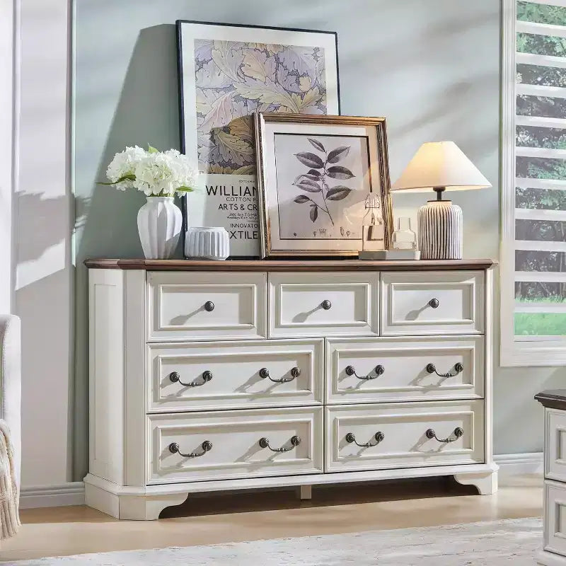 54" 7-Drawer Dresser for Bedroom, Vintage Rustic Wide Chest of Drawers for Living Room & Hallway