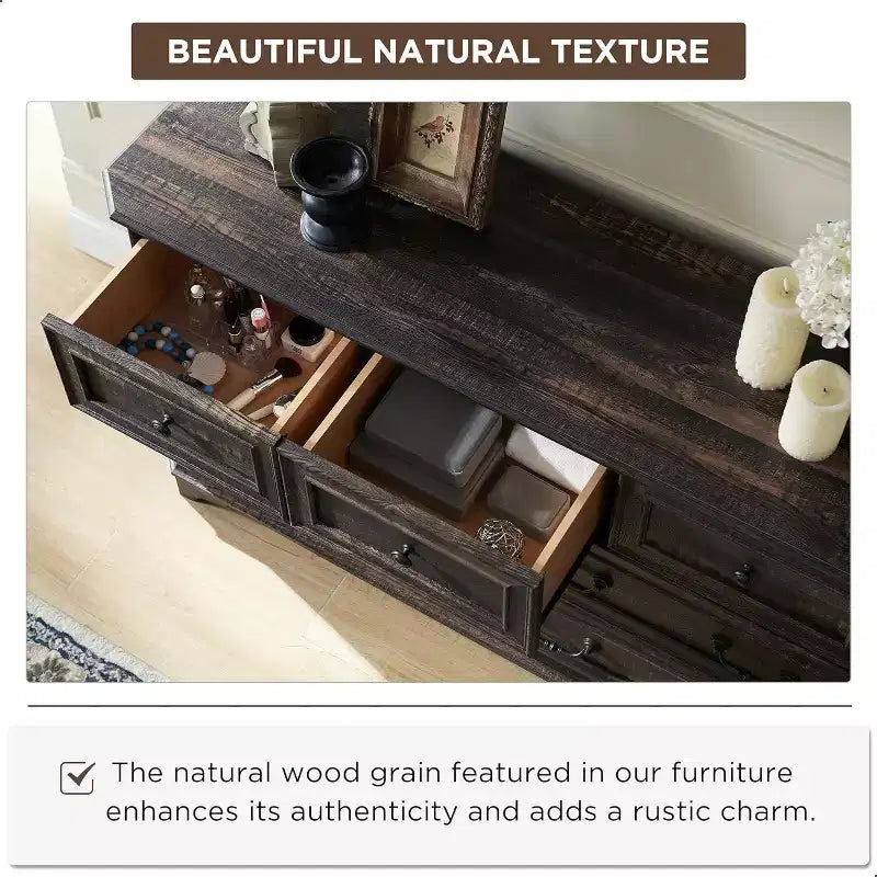 54" 7-Drawer Dresser for Bedroom, Vintage Rustic Wide Chest of Drawers for Living Room & Hallway