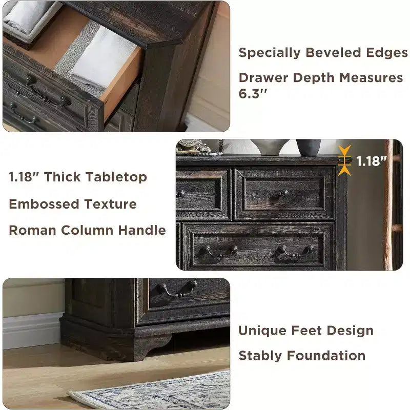 54" 7-Drawer Dresser for Bedroom, Vintage Rustic Wide Chest of Drawers for Living Room & Hallway