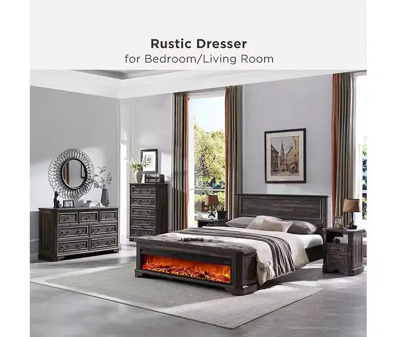 54" 7-Drawer Dresser for Bedroom, Vintage Rustic Wide Chest of Drawers for Living Room & Hallway
