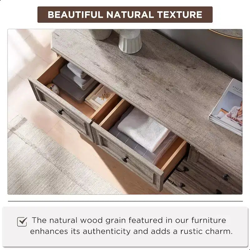 54" 7-Drawer Dresser for Bedroom, Vintage Rustic Wide Chest of Drawers for Living Room & Hallway
