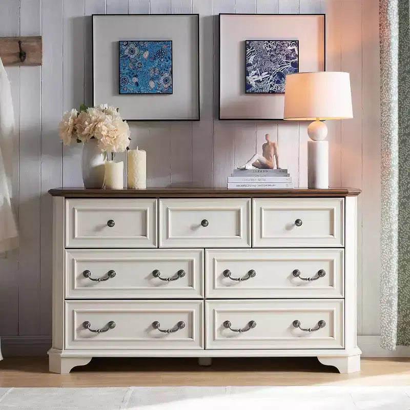 54" 7-Drawer Dresser for Bedroom, Vintage Rustic Wide Chest of Drawers for Living Room & Hallway