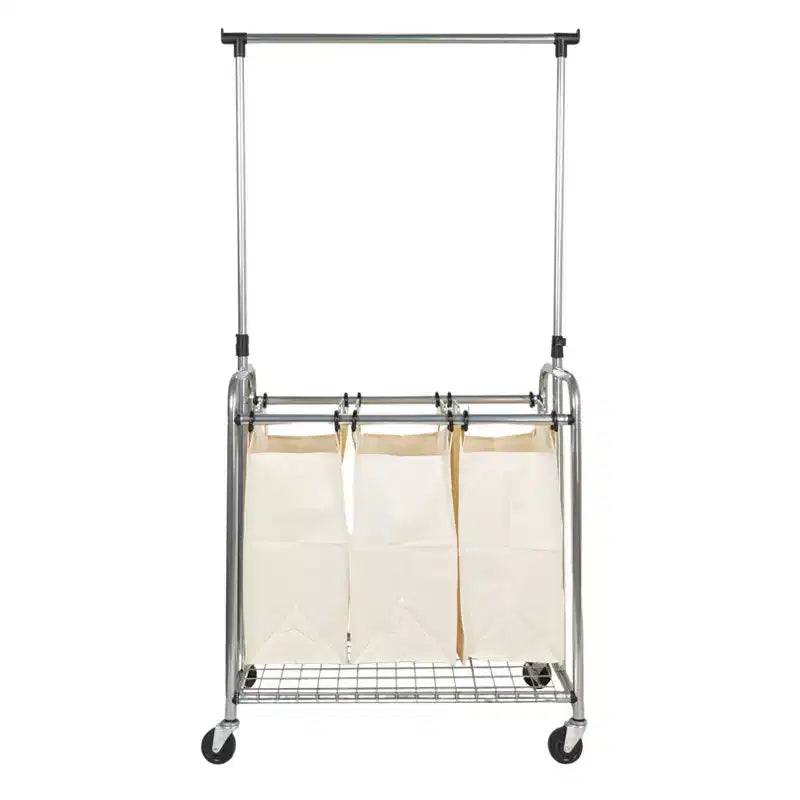 3-Bag Laundry Sorter with Clothes Rack