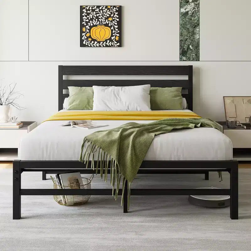 Queen/Full/Twin Size Metal Platform Bed Frame with Headboard and Slats Support