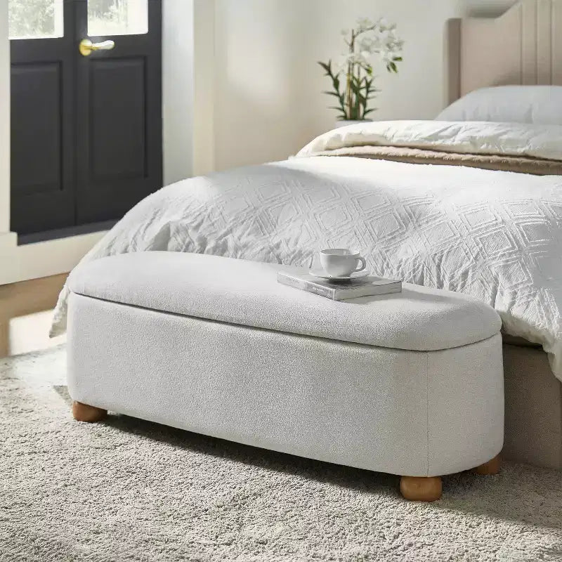 Oval Storage Bench with Solid Wood Legs
