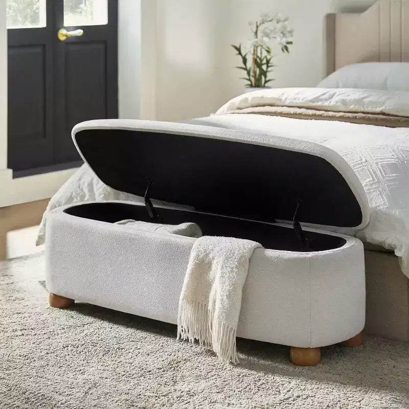 Oval Storage Bench with Solid Wood Legs