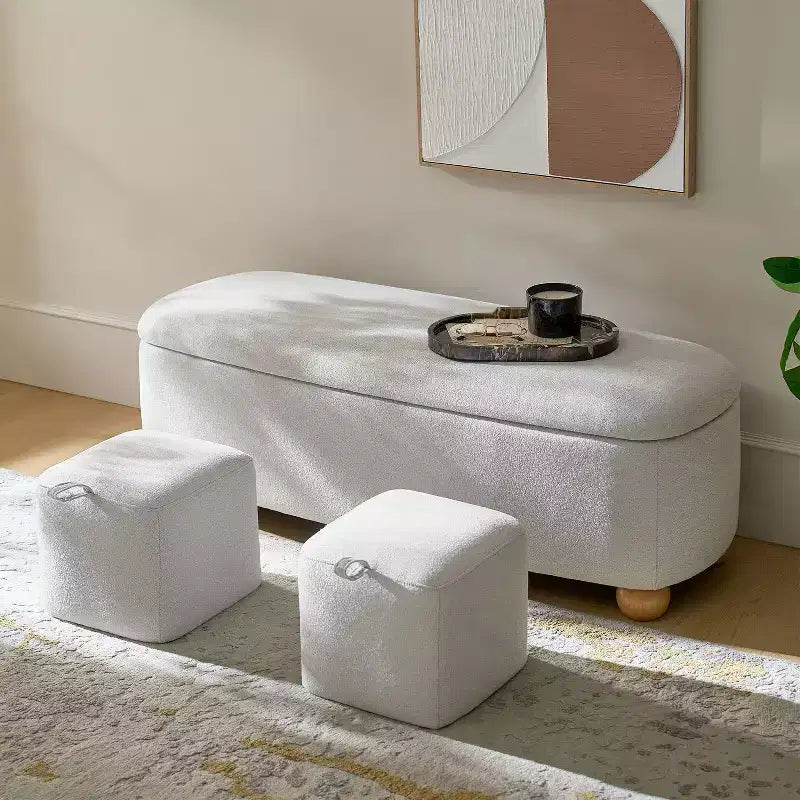 Oval Storage Bench with Solid Wood Legs