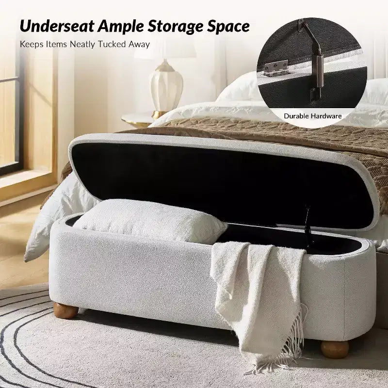 Oval Storage Bench with Solid Wood Legs