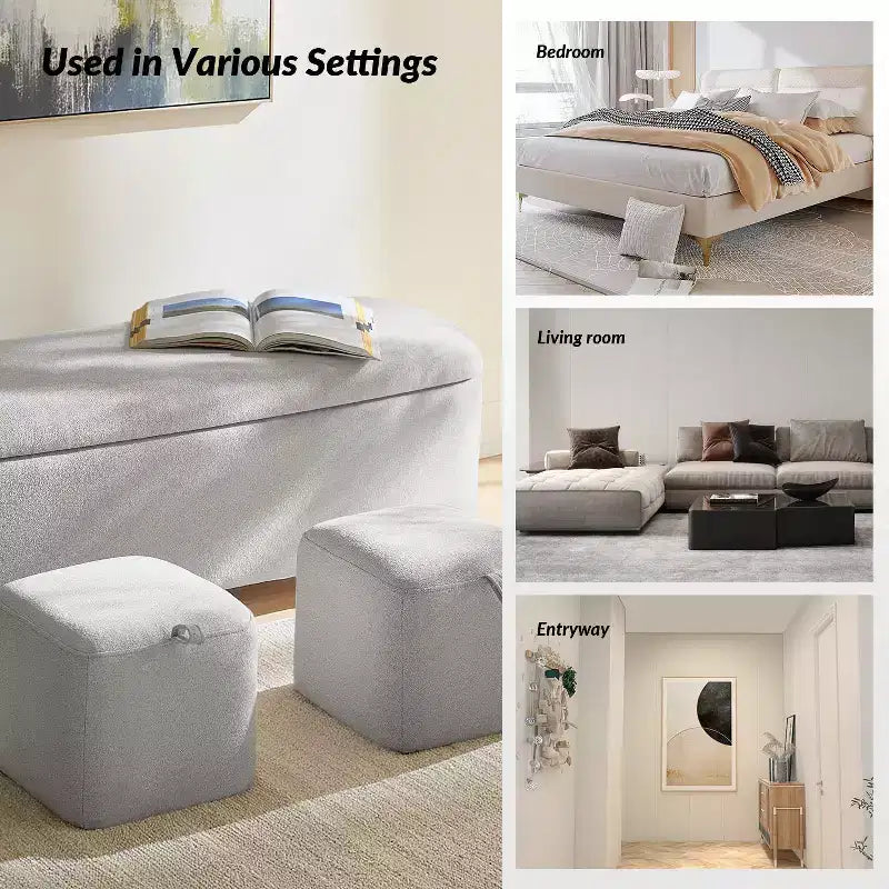 Oval Storage Bench with Solid Wood Legs