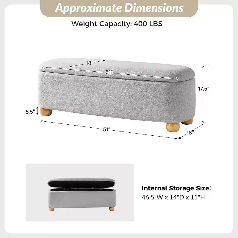 Oval Storage Bench with Solid Wood Legs