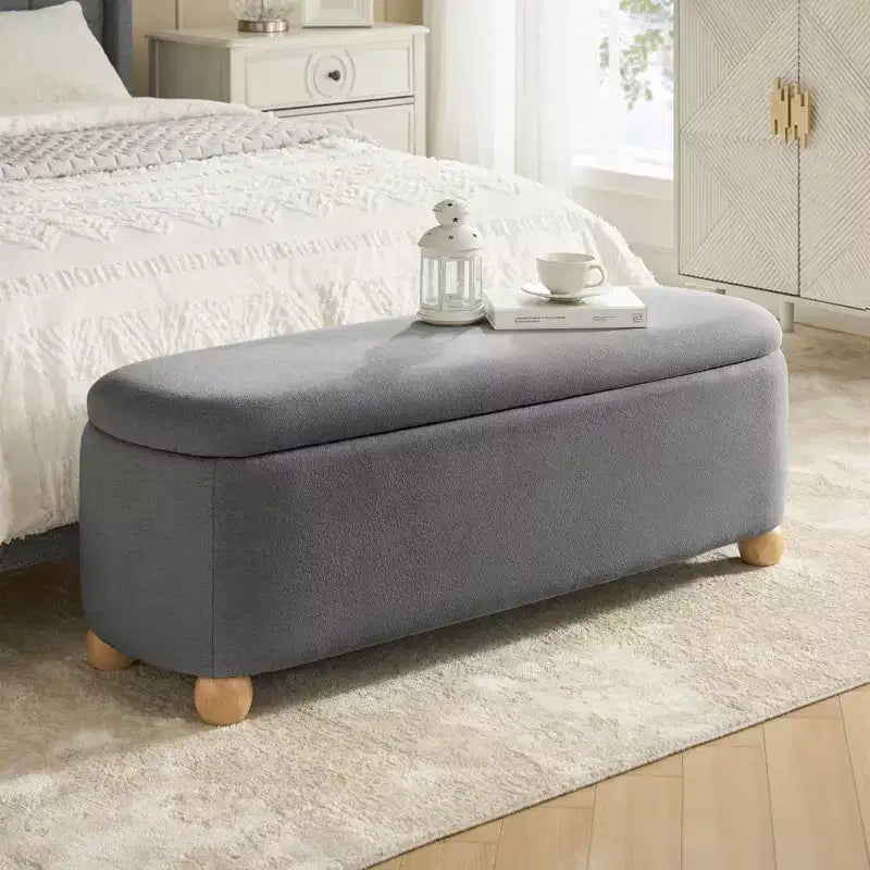 Oval Storage Bench with Solid Wood Legs