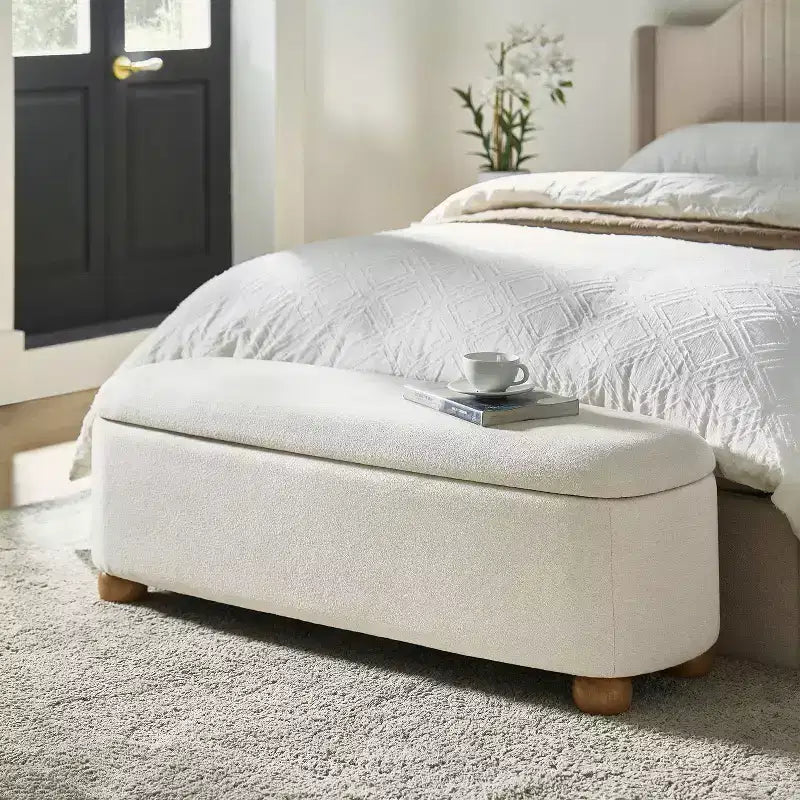 Oval Storage Bench with Solid Wood Legs