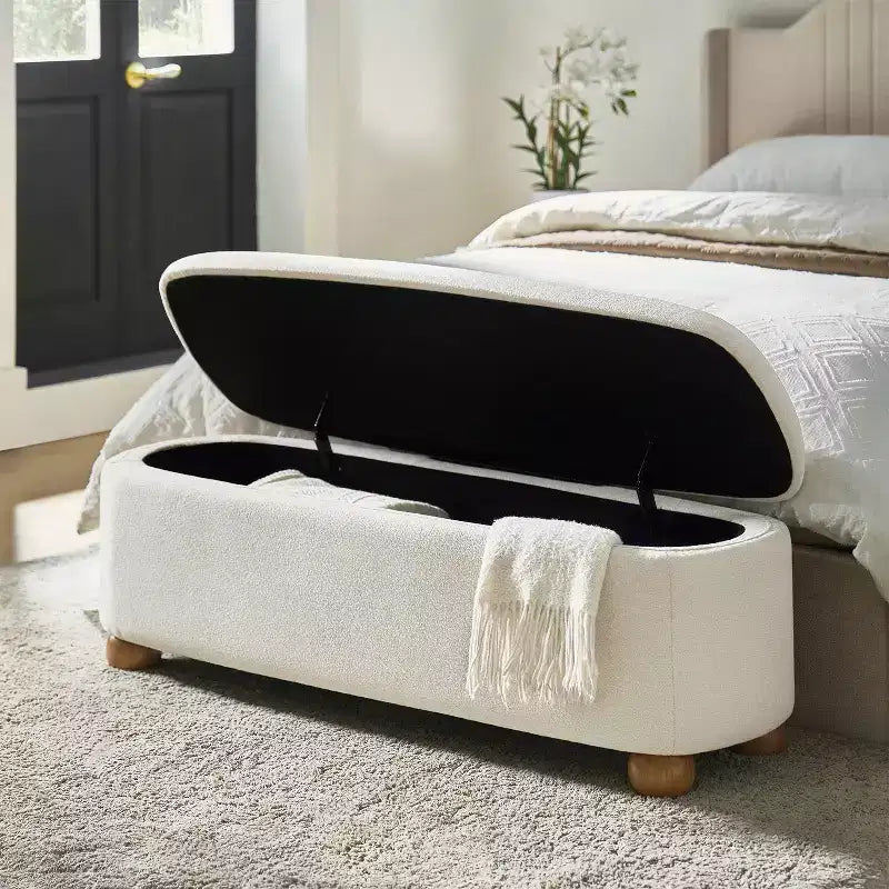 Oval Storage Bench with Solid Wood Legs