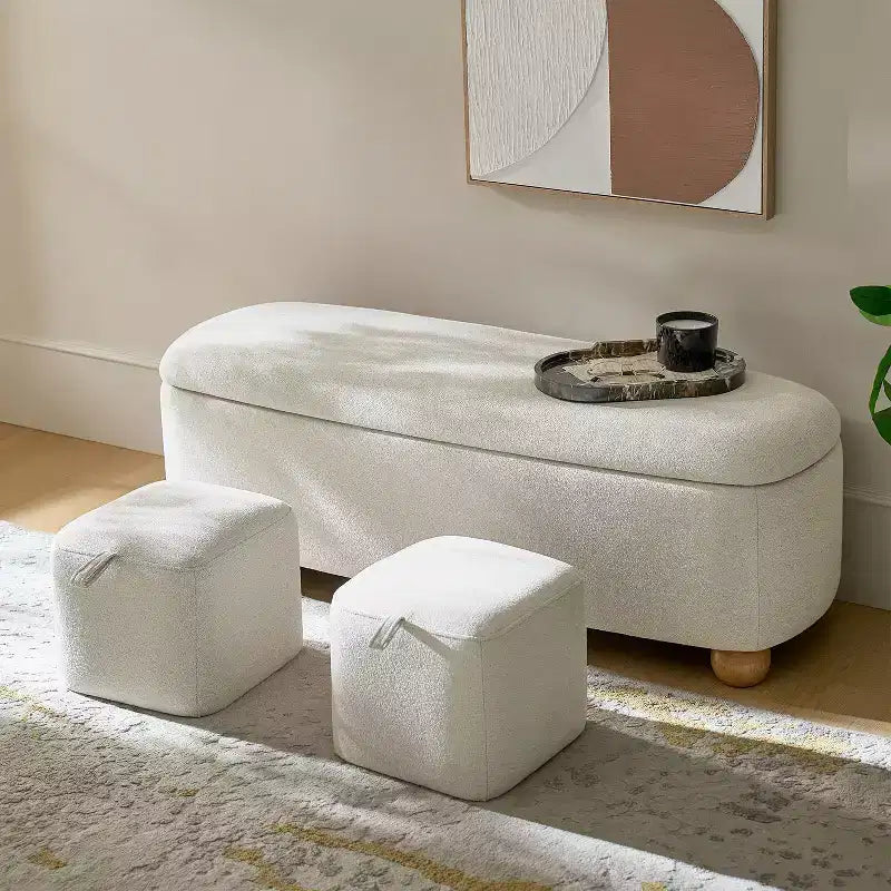 Oval Storage Bench with Solid Wood Legs