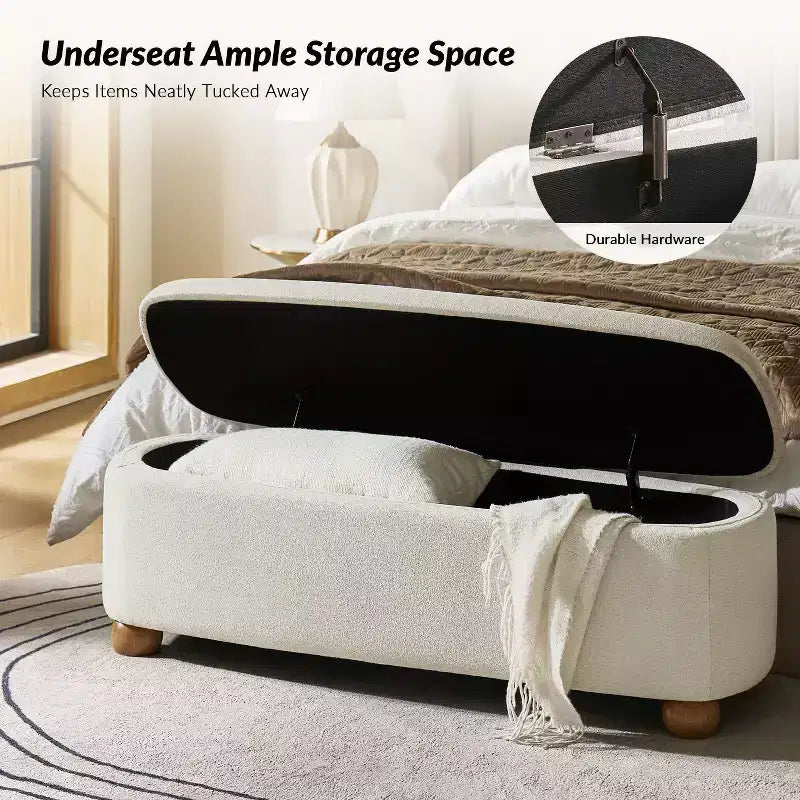 Oval Storage Bench with Solid Wood Legs