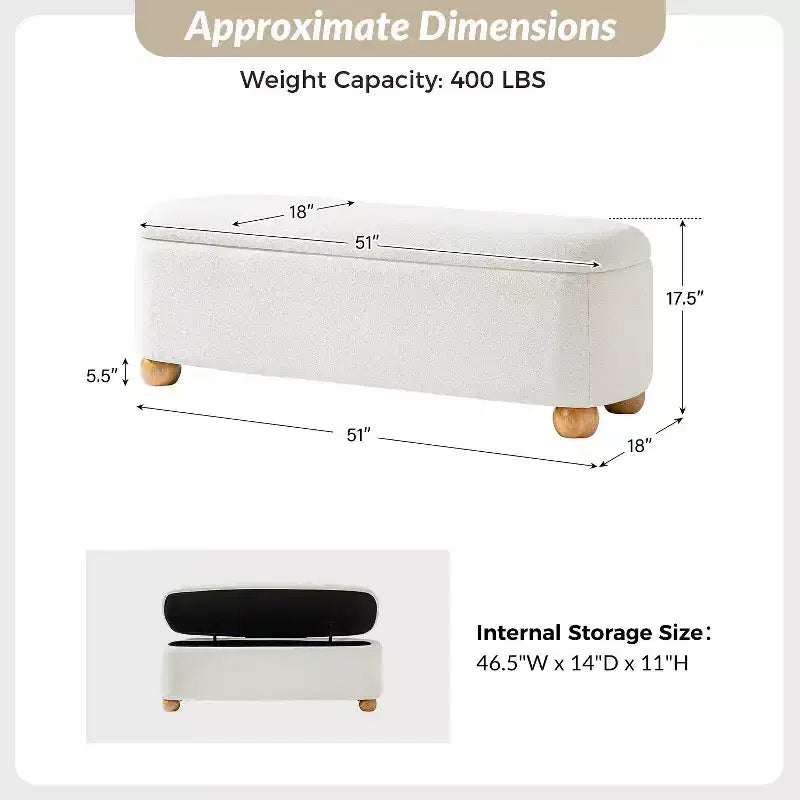 Oval Storage Bench with Solid Wood Legs