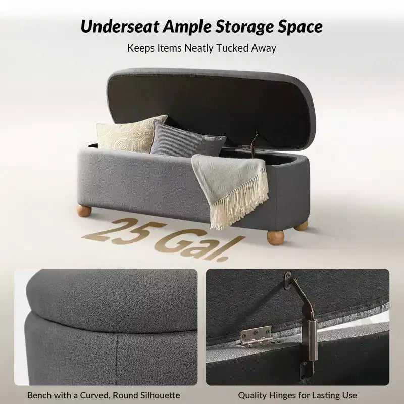 Oval Storage Bench with Solid Wood Legs