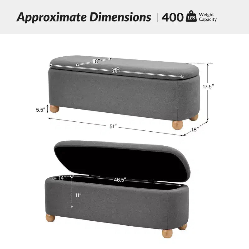 Oval Storage Bench with Solid Wood Legs