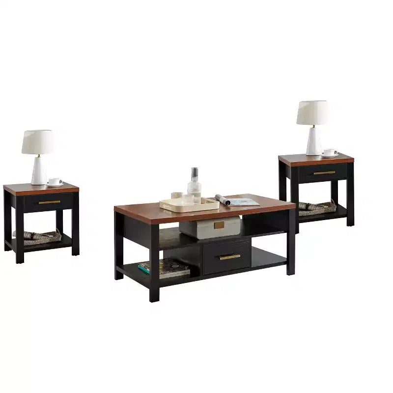 Kings Brand Furniture Sendero – Ensemble de 3 tables d'appoint, table basse moderne avec tables d'appoint, ensemble de tables parfait pour le salon