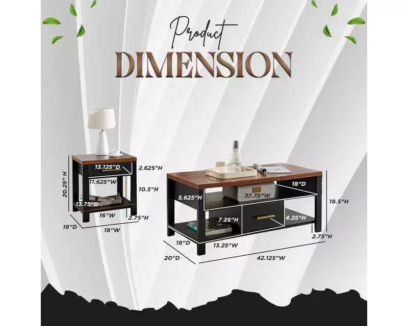 Kings Brand Furniture Sendero – Ensemble de 3 tables d'appoint, table basse moderne avec tables d'appoint, ensemble de tables parfait pour le salon