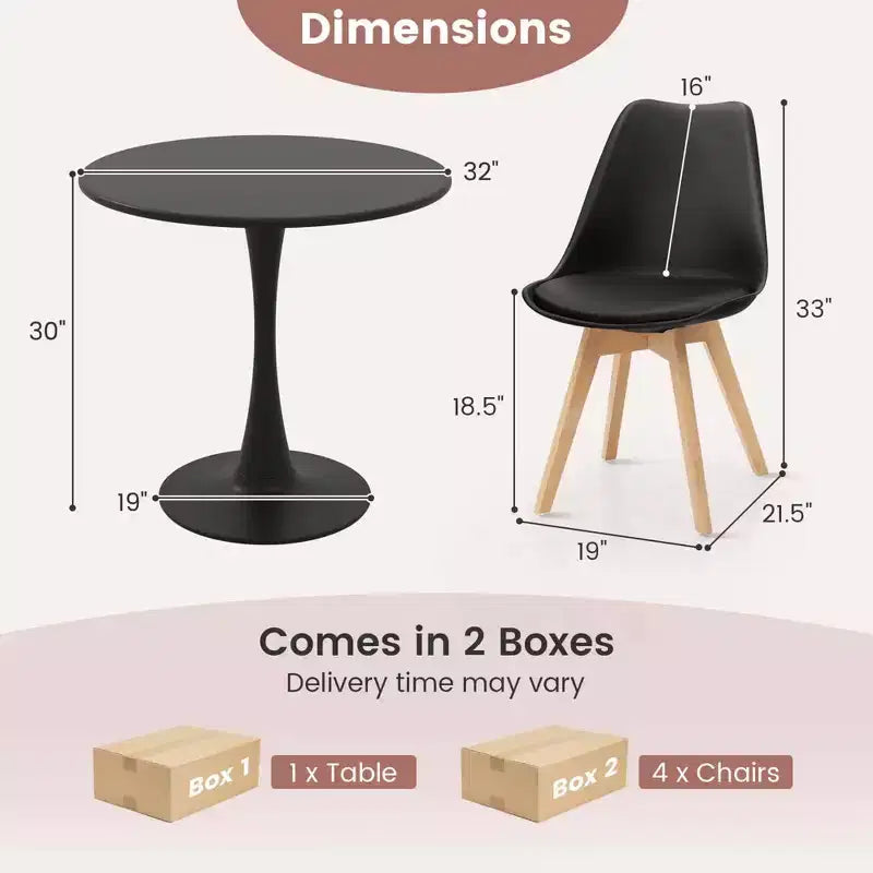 Costway Ensemble Salle à Manger 5 Pièces Moderne Table Ronde 4 Chaises pour Petite Cuisine