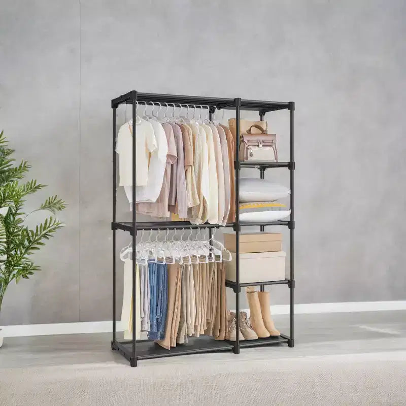 Portable Closet Organizer Freestanding, 44.1 x 16.9 x 65 In Clothes Rack System with Shelves and Hanging Rods for Bedroom and Cloakroom