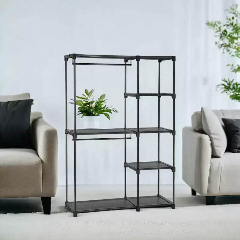 Portable Closet Organizer Freestanding, 44.1 x 16.9 x 65 In Clothes Rack System with Shelves and Hanging Rods for Bedroom and Cloakroom