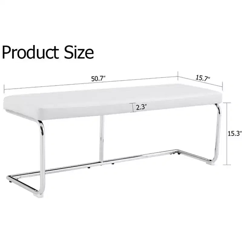Leather Bench with Silver Metal Legs