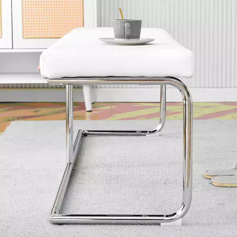 Leather Bench with Silver Metal Legs