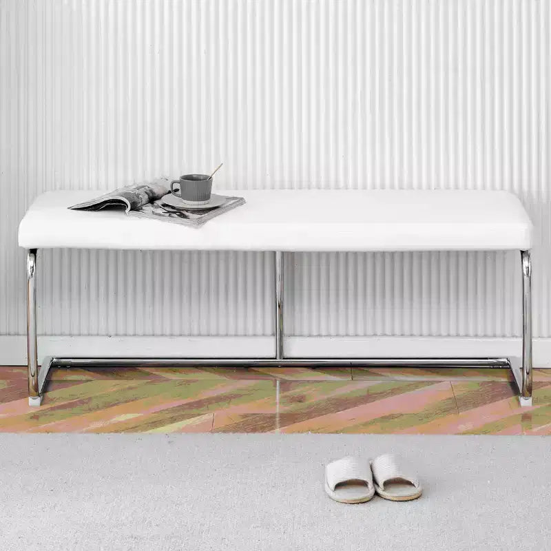 Leather Bench with Silver Metal Legs