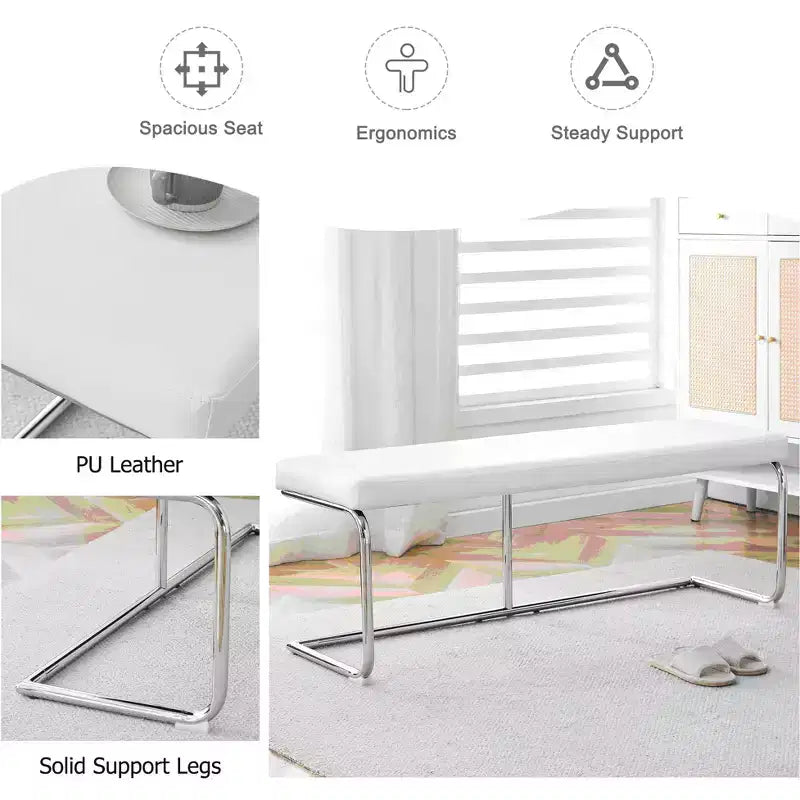 Leather Bench with Silver Metal Legs