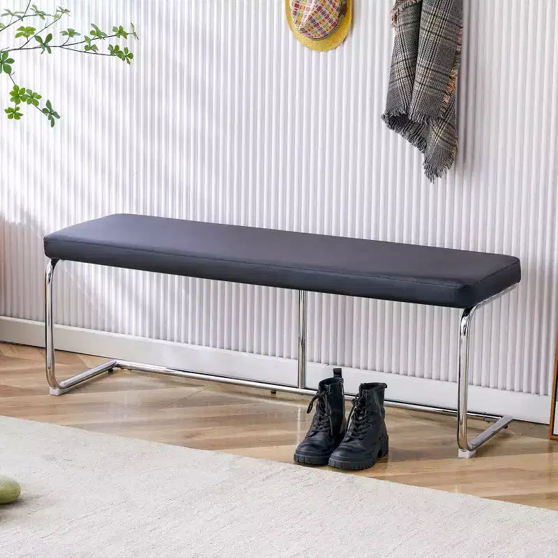 Leather Bench with Silver Metal Legs