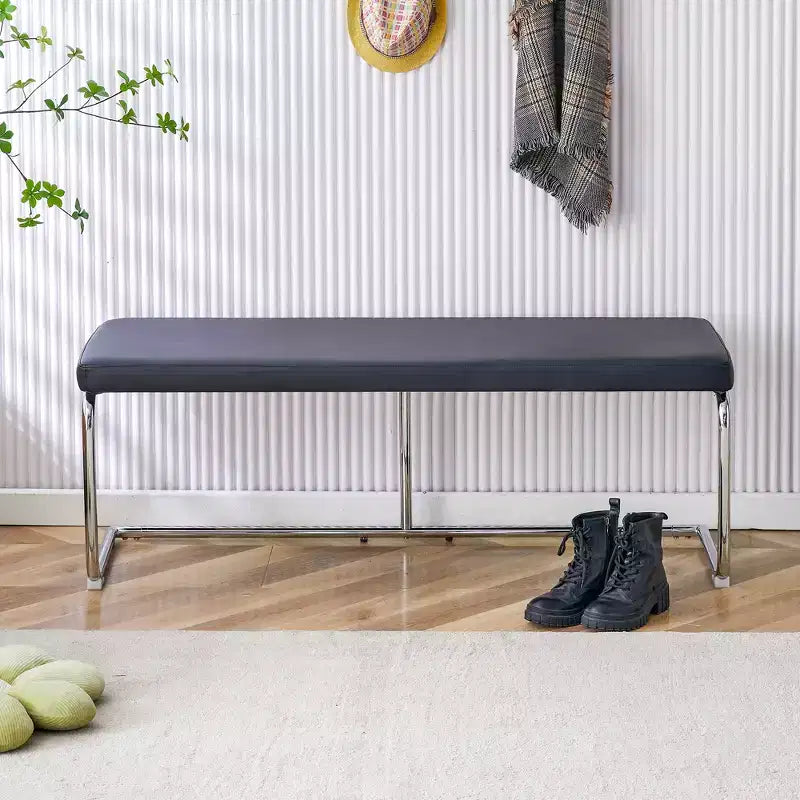 Leather Bench with Silver Metal Legs