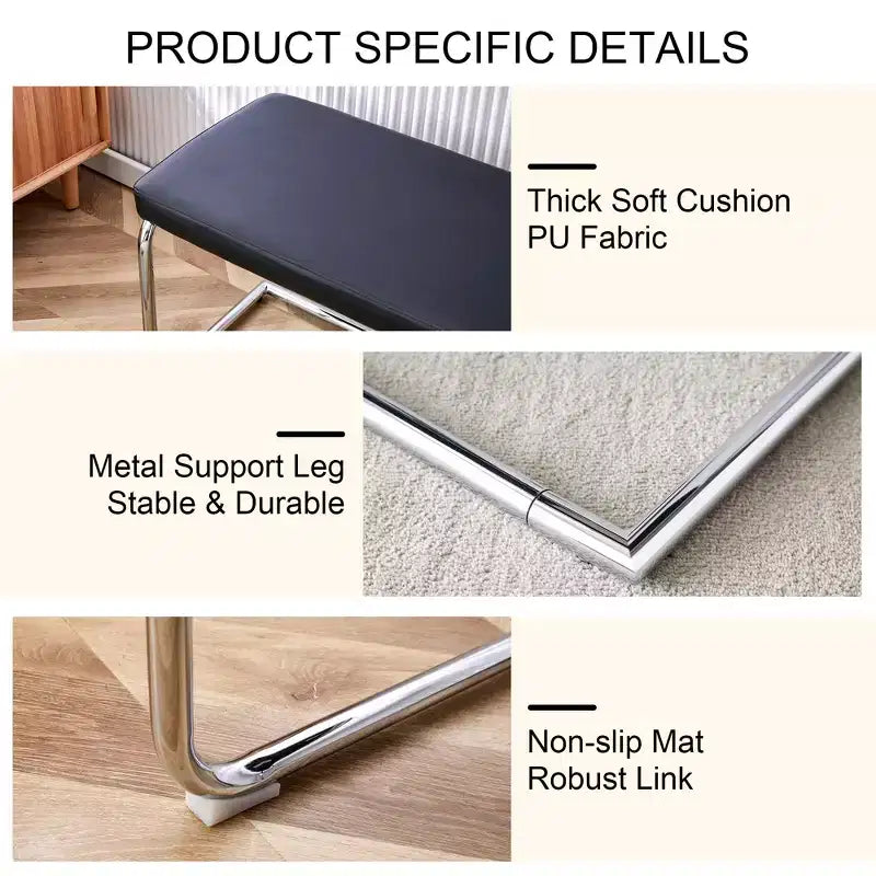 Leather Bench with Silver Metal Legs