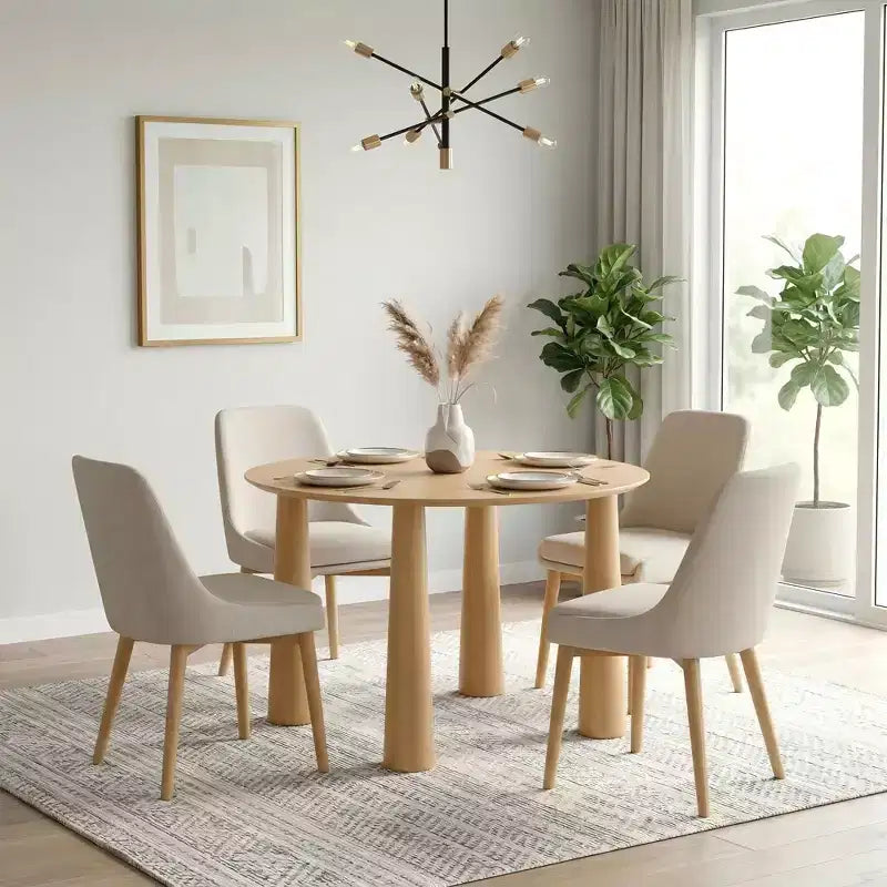 45" Round Wood Dining Table with 4 Legs, Modern Kitchen Table for 4 People