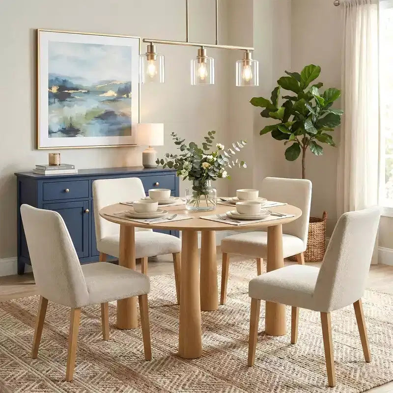 45" Round Wood Dining Table with 4 Legs, Modern Kitchen Table for 4 People