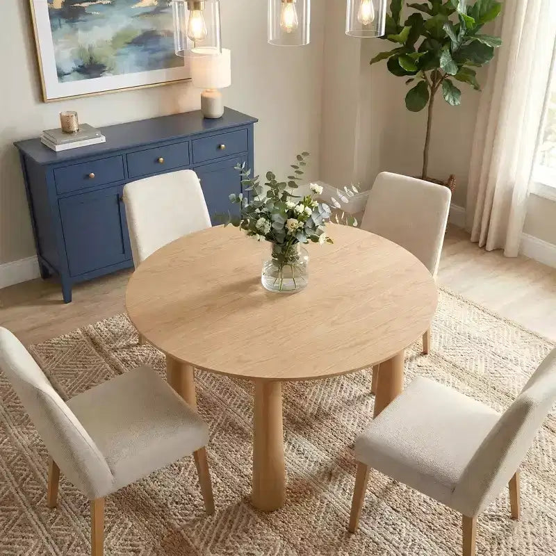 45" Round Wood Dining Table with 4 Legs, Modern Kitchen Table for 4 People