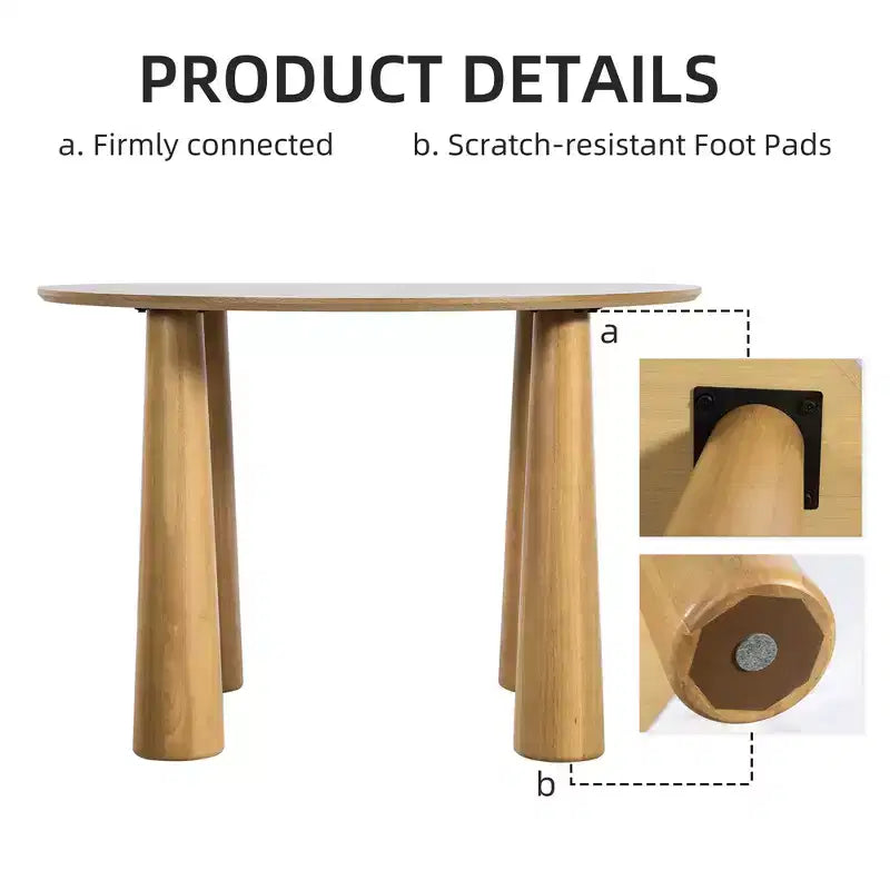 45" Round Wood Dining Table with 4 Legs, Modern Kitchen Table for 4 People